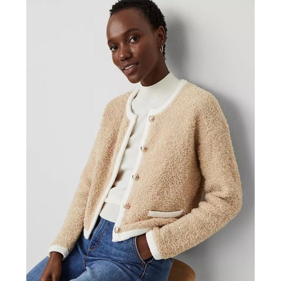 Ann Taylor Boucle Contrast Trim Sweater Jacket NEW - Picture 9 of 9